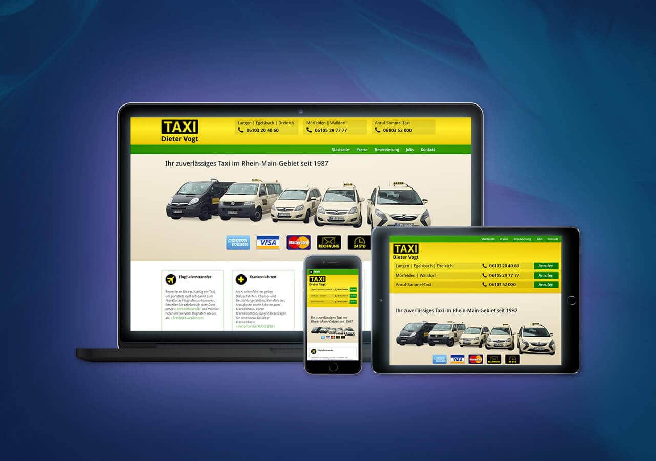 Taxi & Mietwagenbetrieb Dieter Vogt - Website Relaunch, Flexibles Responsive Design für alle Endgeräte